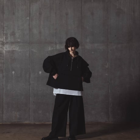 Half Zip Twill Pull over-ブラック