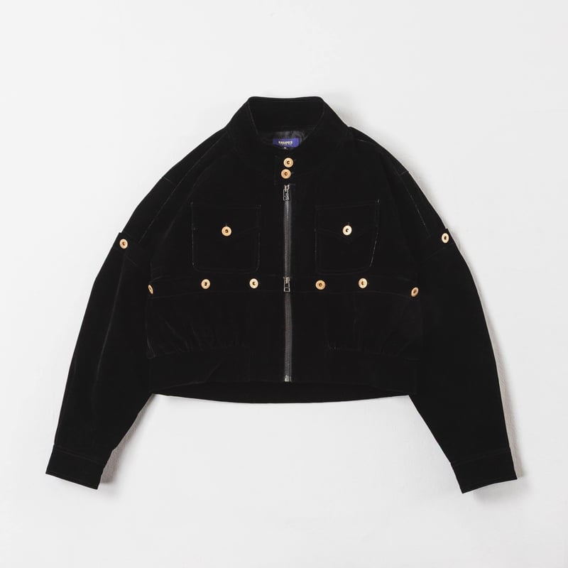 Button Design Velour DenimJacket - ブラック | harap