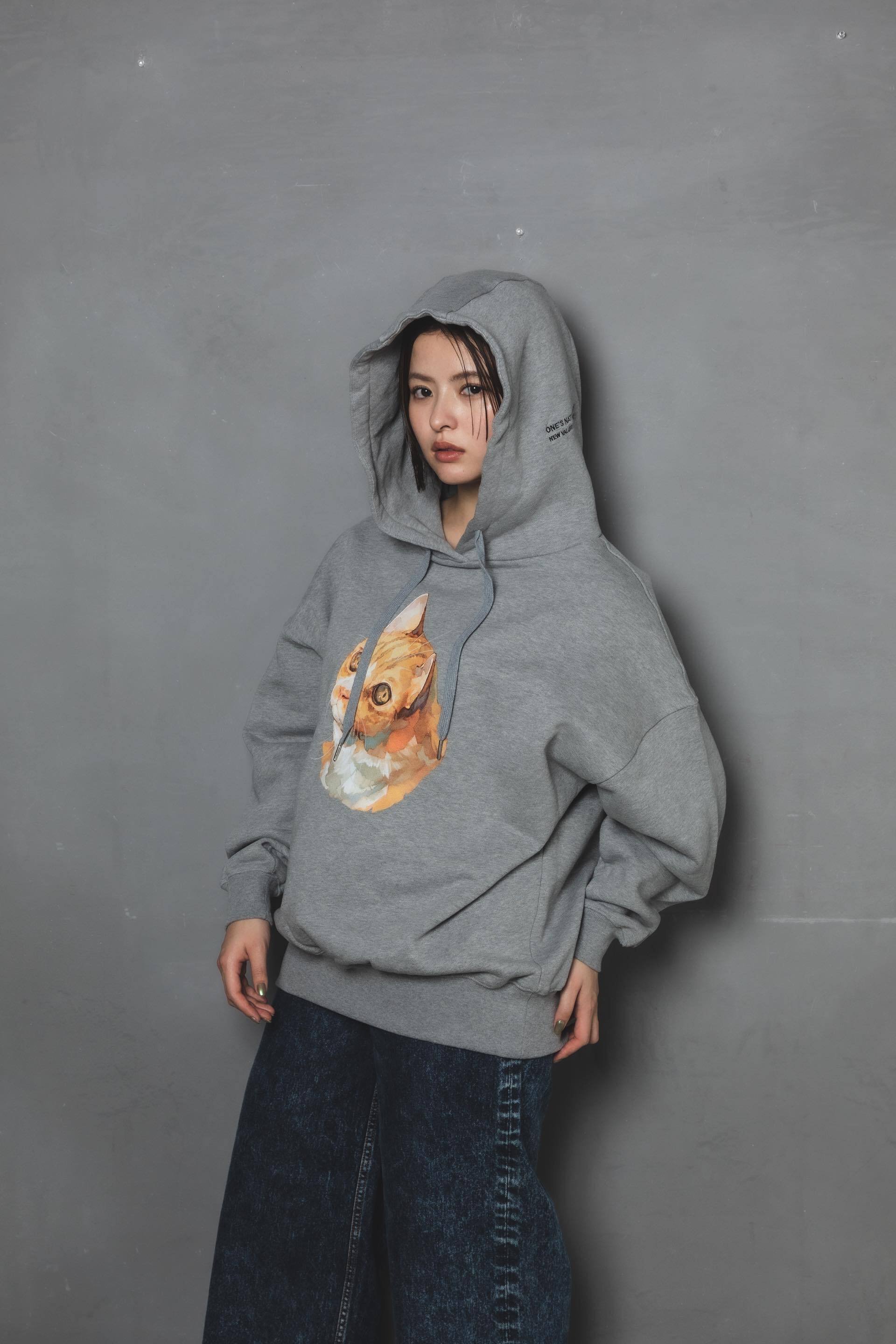 Neko Hoodie(ziitto)-グレー | harapeco Store