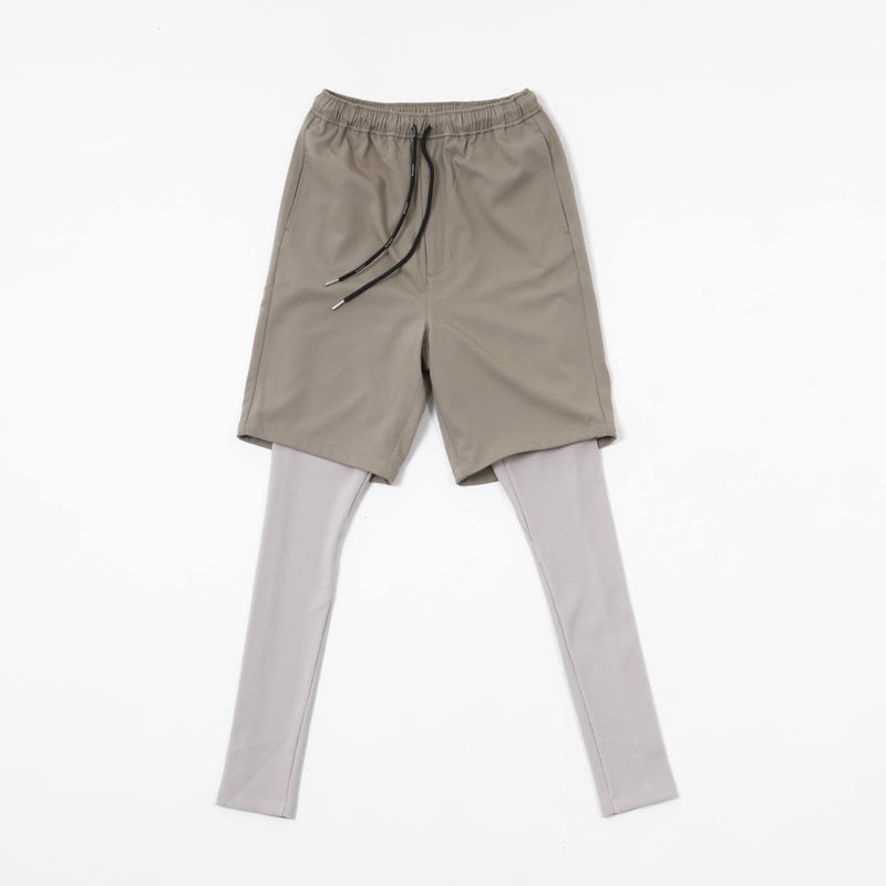 Layered Half Pants-Gray Beige | harapeco Store Layered Half Pants-Gray Beige | harapeco Store