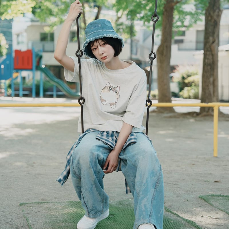 harapeco　Neko Tee （Akubi）-ホワイト　サイズM Neko Tee （Akubi）-ホワイト | harapeco Store