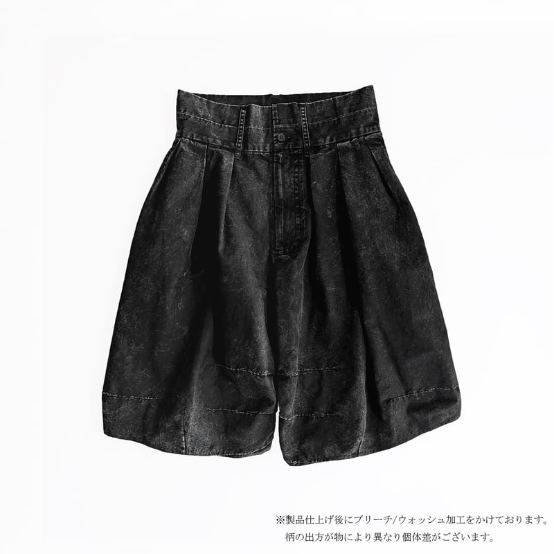 Washed-DEFORMED HALF PANTS - ブラック | harapeco Store