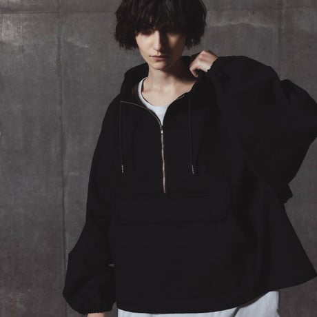 Half Zip Twill Pull over-ブラック