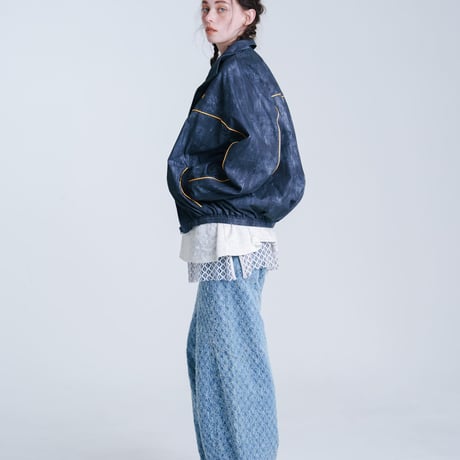 Jacquard Barrel Denim Pants - スカイブルー