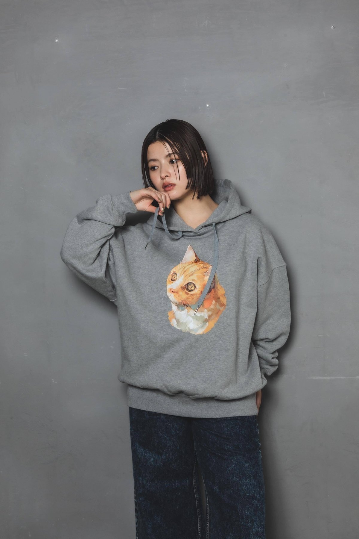 Neko Hoodie(ziitto)-グレー | harapeco Store