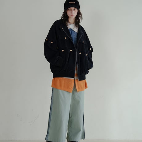 Button Design Velour DenimJacket - ネイビー