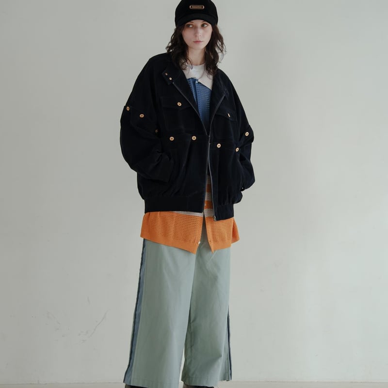 Button Design Velour DenimJacket - ネイビー | harap