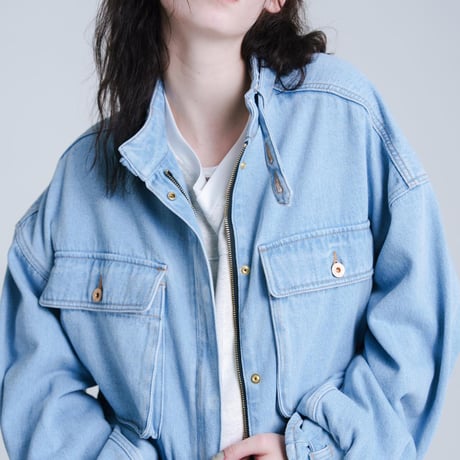Balloon Arm Denim Jacket - スカイブルー