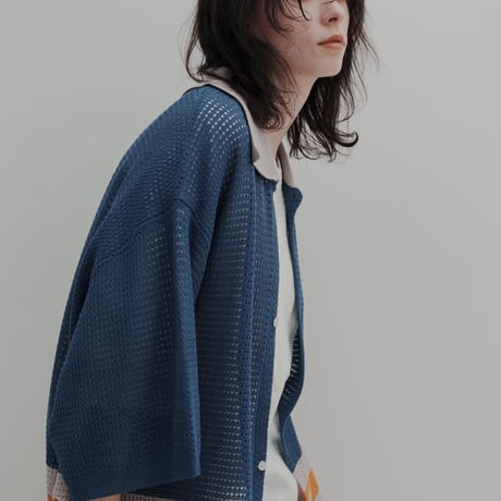 KNIT POLO - ブルー