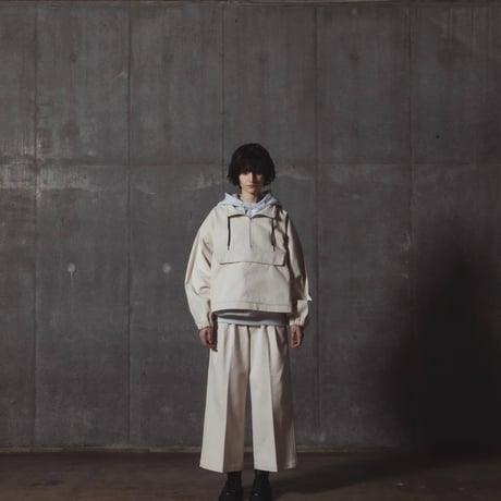 Half Zip Twill Pull over-ホワイト