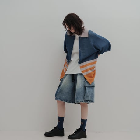 DENIM HALF PANTS - ブルー