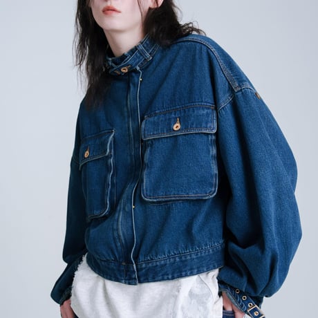 Balloon Arm Denim Jacket - ブルー