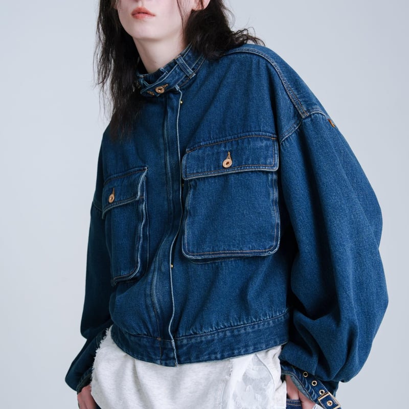 Balloon Arm Denim Jacket - ブルー | harapeco Store
