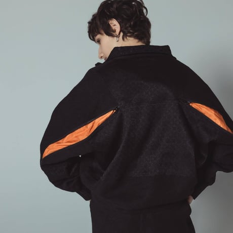 [e]Zip Line Jacquard Jacket-ブラック×オレンジ