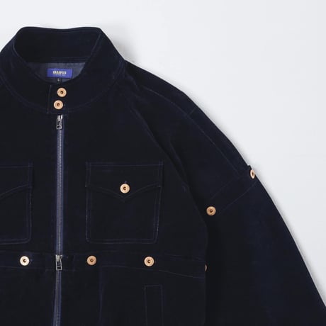 Button Design Velour DenimJacket - ネイビー