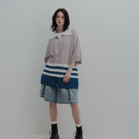 KNIT POLO - グレーベージュ