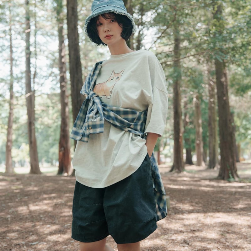 harapeco Washed-DEFORMED HALF PANTS-ブルー Washed-DEFORMED HALF PANTS - ブラック | harapeco Store