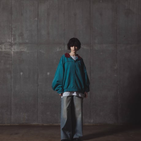 Color Suede blouson-23AW--ブルーグリーン×ボルドー