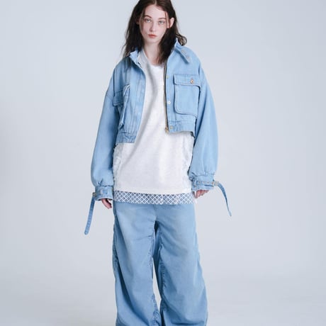Balloon Arm Denim Jacket - スカイブルー