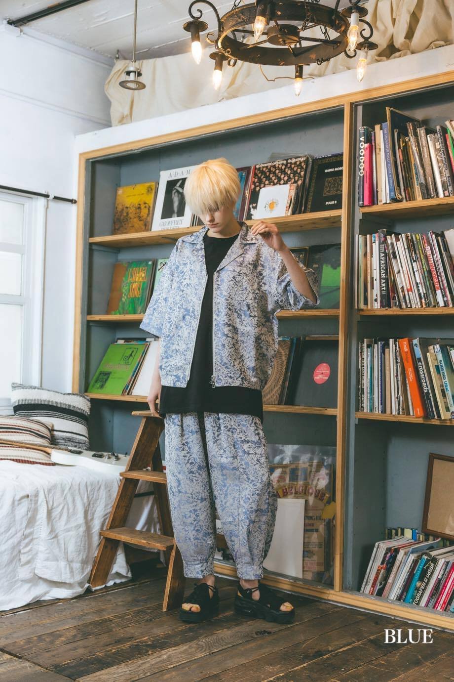 Jacquard Tapered Pants-ブルー | harapeco Store