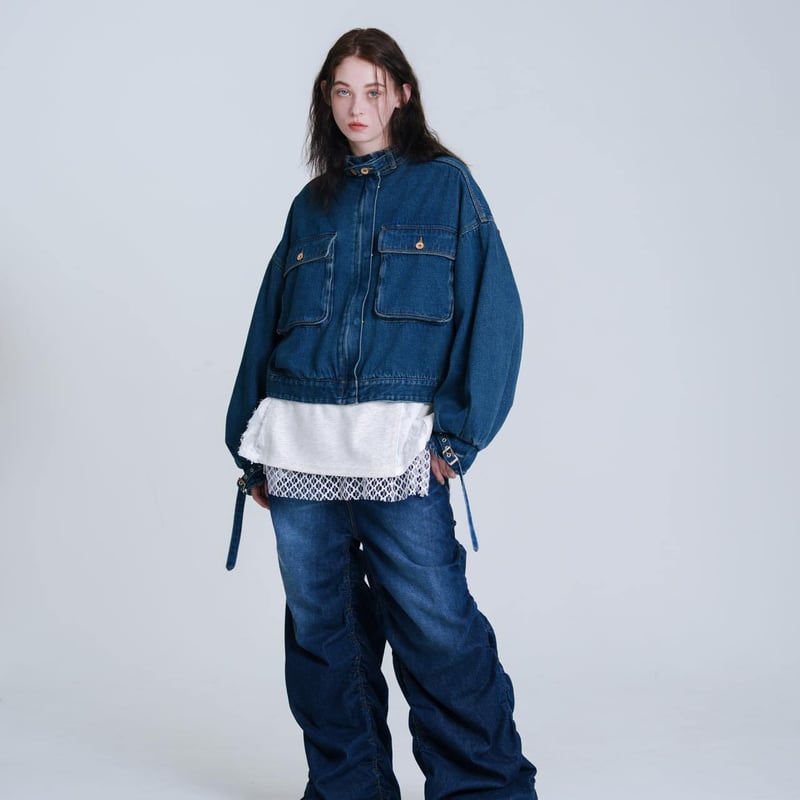 Drape-like Denim Pants - ブルー | harapeco Store