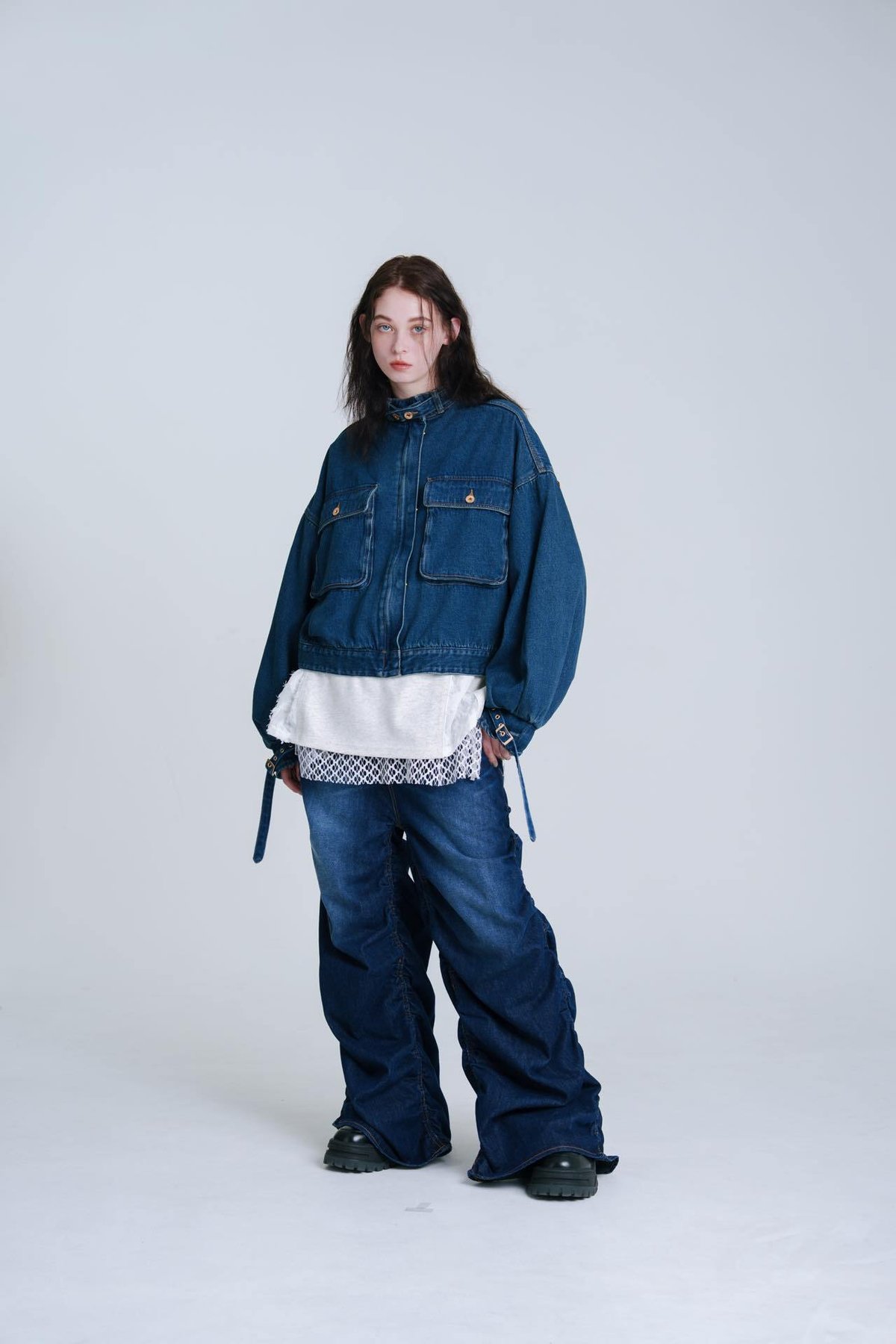 Drape-like Denim Pants - ブルー | harapeco Store