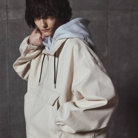 Half Zip Twill Pull over-ホワイト