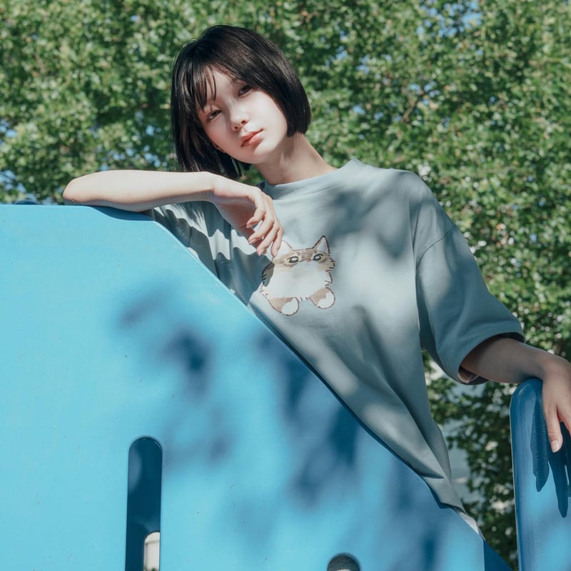 GENTLE CAT TEE（fuwaNeko） - ブルー | harapeco Store