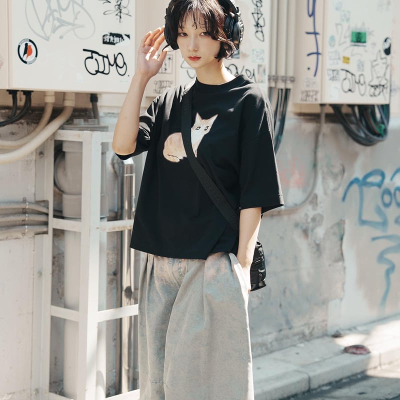 GENTLE CAT TEE（mochiNeko） - ブラック | harapeco Store