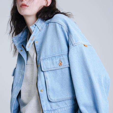 Balloon Arm Denim Jacket - スカイブルー