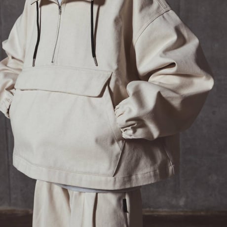 Half Zip Twill Pull over-ホワイト