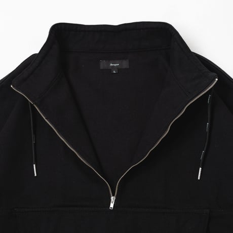 Half Zip Twill Pull over-ブラック