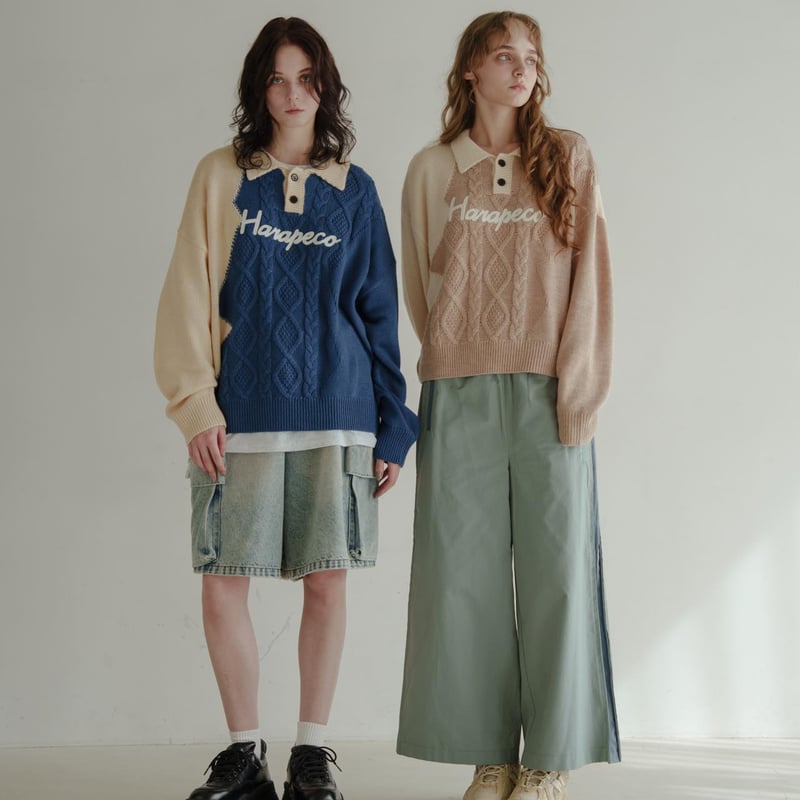 Bicolor Button Knit - ブルー | harapeco Store