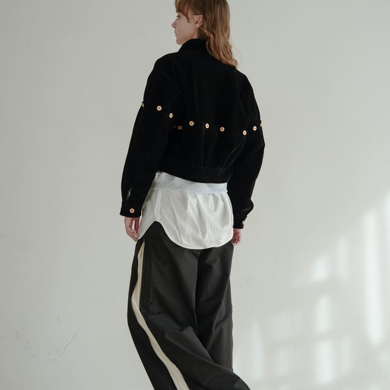Button Design Velour DenimJacket - ブラック | harap