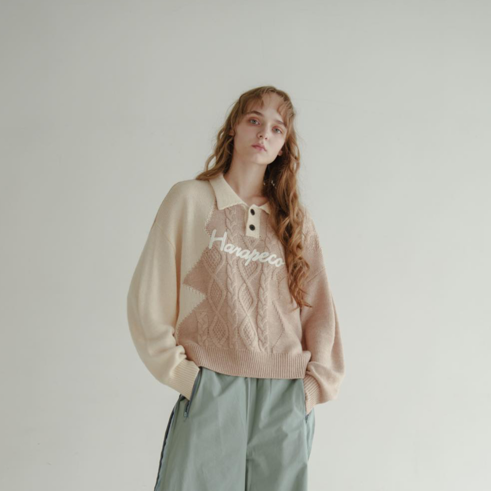 harapeco Bicolor Button Knit - ベージュ Bicolor Button Knit - ベージュ | harapeco Store