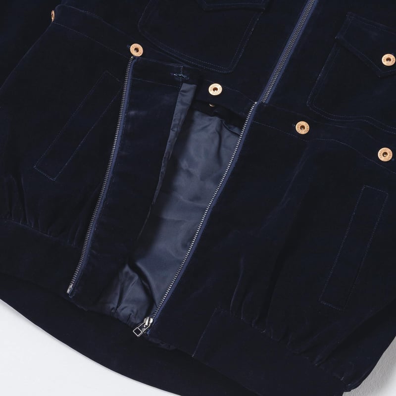 Button Design Velour DenimJacket - ネイビー | harap