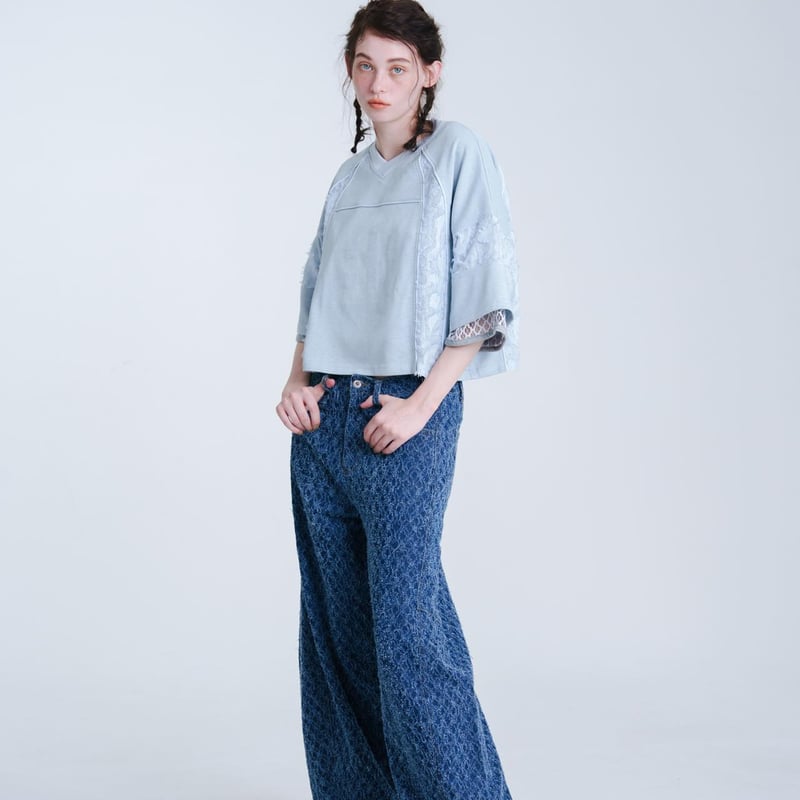 Jacquard Barrel Denim Pants - ブルー | harapeco Store