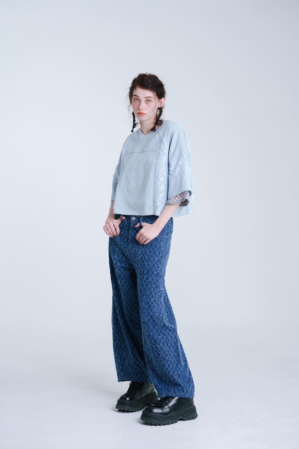 Jacquard Barrel Denim Pants - ブルー | harapeco Store