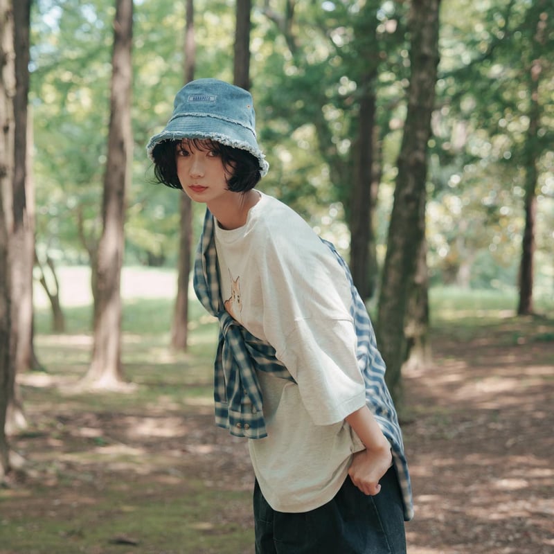 Washed-DEFORMED HALF PANTS - ブルー | harapeco Store