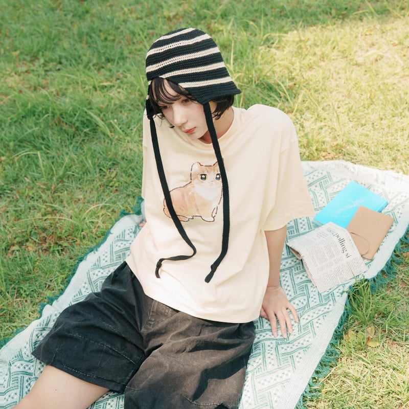 GENTLE CAT TEE（mochiNeko） - ブラック | harapeco Store