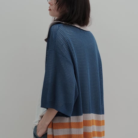 KNIT POLO - ブルー