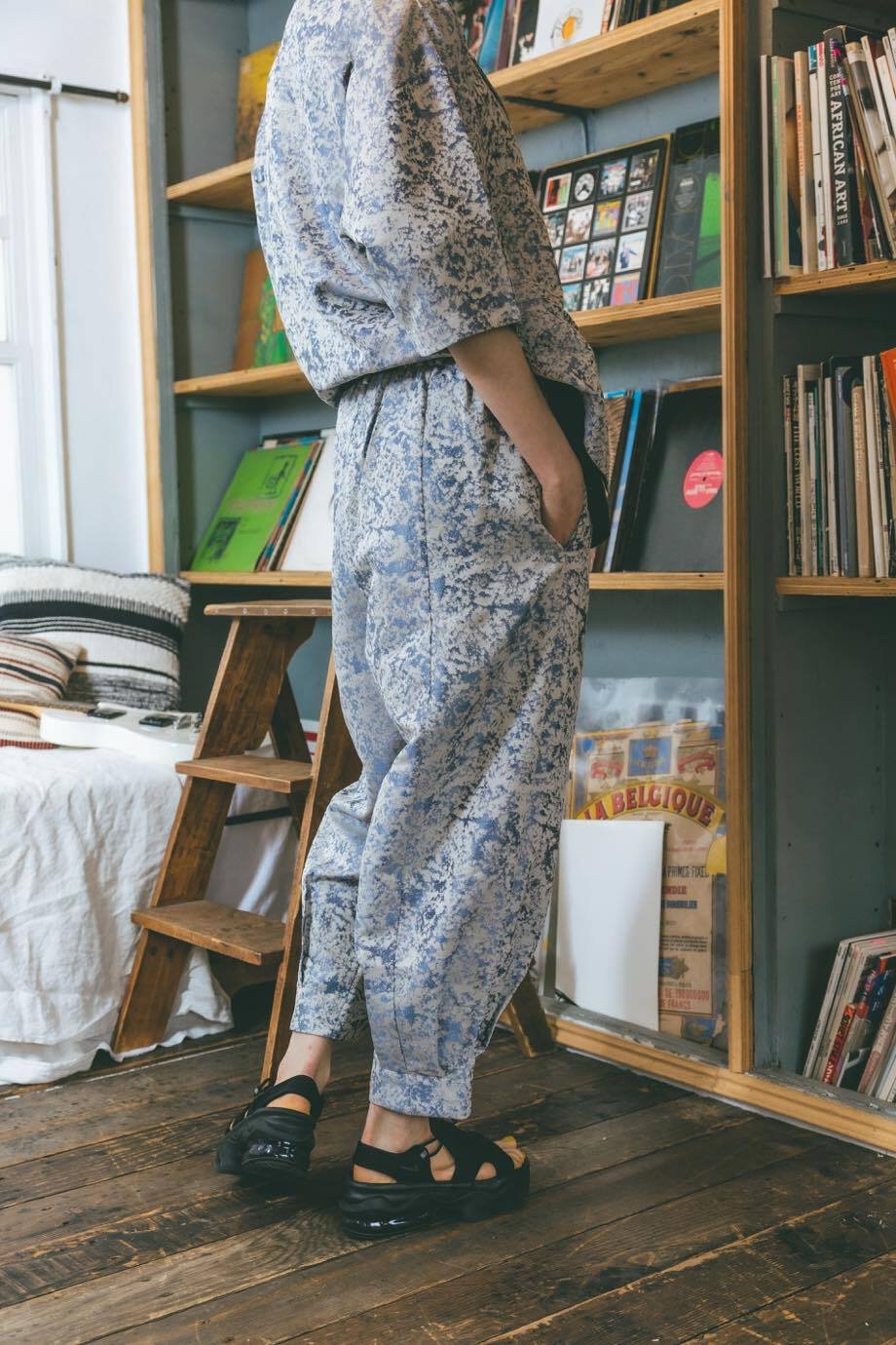Eve はらぺこ商店 Jacquard Tapered Pants-ブルー Jacquard Tapered Pants-ブルー | harapeco Store