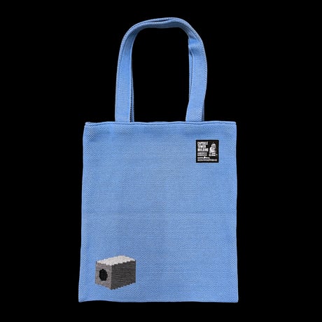カプセルタワー ニットバッグ（ブルー）/ Capsule Tower Building knit tote bag(Blue)