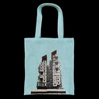 カプセルタワー ニットバッグ（ミントブルー）/ Capsule Tower Building knit tote bag(Mint blue)