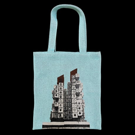 カプセルタワー ニットバッグ（ミントブルー）/ Capsule Tower Building knit tote bag(Mint blue)