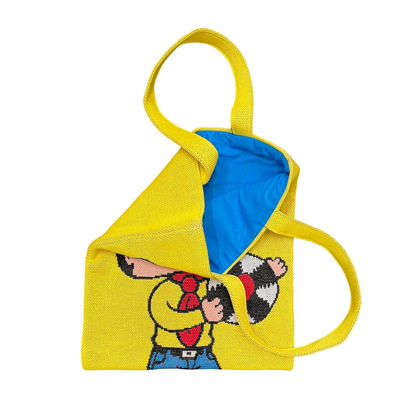 レコスケくん ニットトートバッグ・イエロー／Knitted Tote Yellow