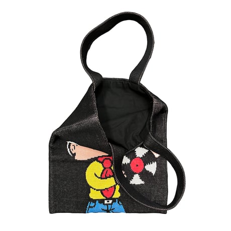 レコスケくん　ニットトートバッグ・ブラック／Knitted Tote Black