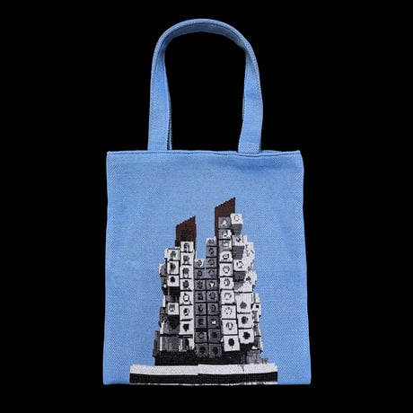 カプセルタワー ニットバッグ（ブルー）/ Capsule Tower Building knit tote bag(Blue)