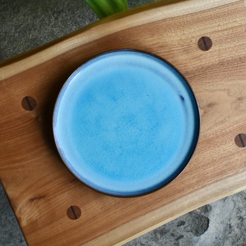 島いろ窯】灰釉ブルー 大皿 | かさねあわせ