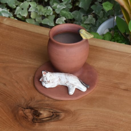 【アンパル陶房】宮良ゆうな ねこと水がめの花器